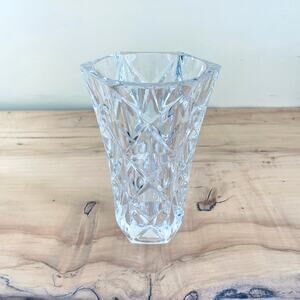 Vtg Cristal France Lead Crystal Etch Bleikristall Vase Flared Hexagon Wide Mouth